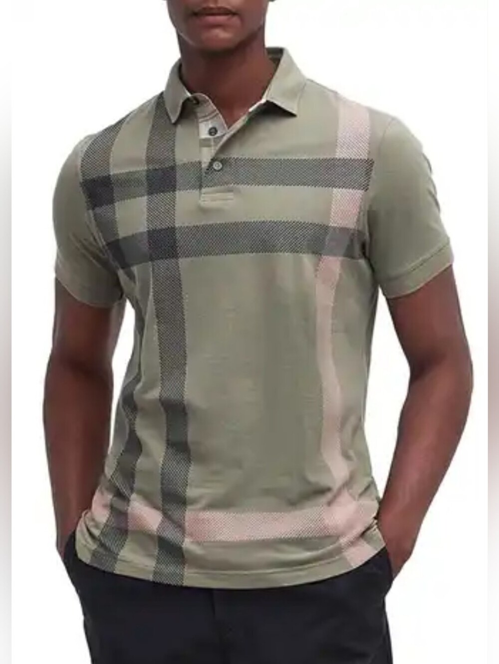 Barbour Blaine Polo Shirt Men's Sage Green Plaid Check Short Sleeve XXL EUC
